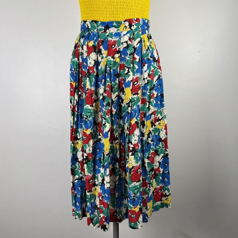 Vintage Worthington Floral Midi Skirt, 80s 90s High Waist & Pleated, USA Made